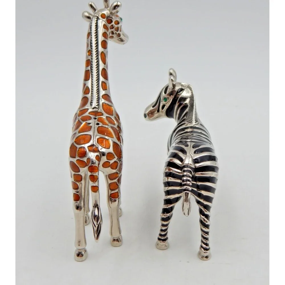 Godinger Silver Co. Enamel Giraffe Zebra Figural Salt Pepper Shakers